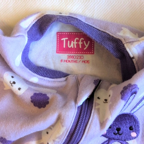 tuffy purple bunny cotton 2-way zipper footie sleeper pajamas 6 months baby girl - Picture 4 of 6